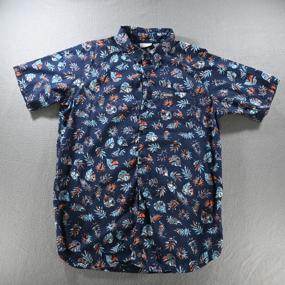Columbia Mens Rapid Rivers Short Sleeve Button Up Shirt Size M Navy Blue Floral